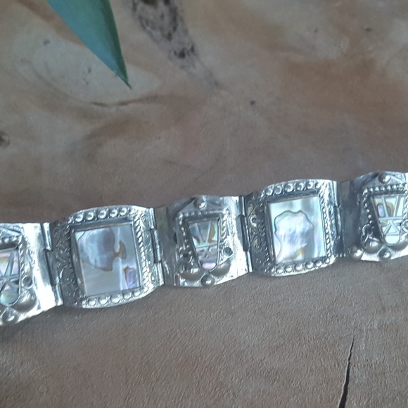 Silver bracelet mother of pearl jewelry vintage - Picture 2 of 8